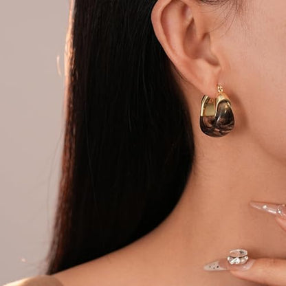 Brown Earrings for Women Chunky Gold Statement Earrings Small Gold Hoop Earring Resin Huggie Earring Square Hoop Trendy Jewelry Gifts for Women Everyday Wear - color: black