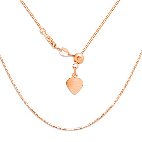 Sterling Silver, Rose or Gold Tone Italian Adjustable Square 8-sided Diamond-Cut Snake Bolo Chain (from 12" to 22") - color: rose-gold