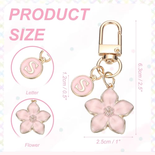 PATIKIL Flower Initial Keychain, Letter Keychain Charm Graceful Flower with Letter for Women Pendant Key - color: Pink