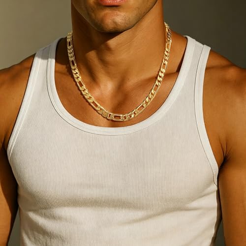 Gold Necklace for Women & Men,14k Gold Figaro Chain Necklace Chunky Statement Dainty Trendy Charm Necklace Jewelry Gifts Size 18-24 Inches Simple Unisex Cadenas De Oro Para Mujer 14k - size: 8MM