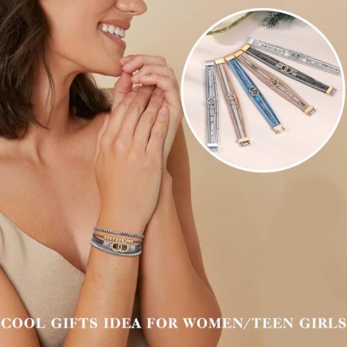 Bracelets for Women, Gifts for Mom Her Christmas Gift 2026 Leather Bracelets for Women Birthday Gift for Daughter Inspirational Wrap Bracelet Sister Friend Teen Girl Gift Layered Stocking Stuffers Jewelry - style: Snakeskin Sliver