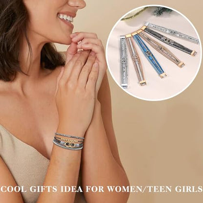 Bracelets for Women, Gifts for Mom Her Christmas Gift 2026 Leather Bracelets for Women Birthday Gift for Daughter Inspirational Wrap Bracelet Sister Friend Teen Girl Gift Layered Stocking Stuffers Jewelry - style: Snakeskin Sliver