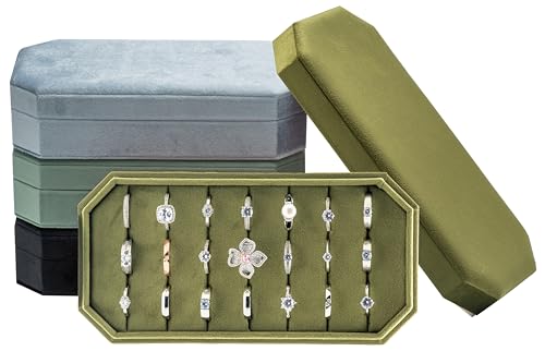 Velvet Ring Organizer Display Tray Jewelry Box Earring Holder Case | for Wedding Birthday Christmas Day (Olive Green) - color: Olive Green