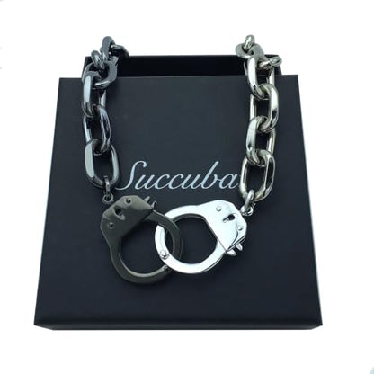 Succuba Stainless Steel Handcuff Choker Necklace Chain Pendant Choker Collar Necklace for Women and Men from 16 to 24 Inches with Box - color: B1, size: 22 Inches