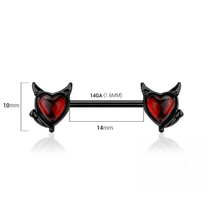 Pierced Owl 14GA 316L Stainless Steel Devil Heart Nipple Barbells, Sold as a Pair - style: Black