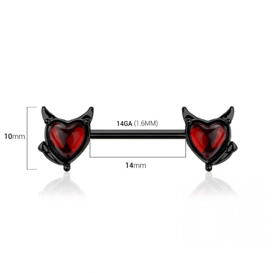 Pierced Owl 14GA 316L Stainless Steel Devil Heart Nipple Barbells, Sold as a Pair - style: Gold Tone