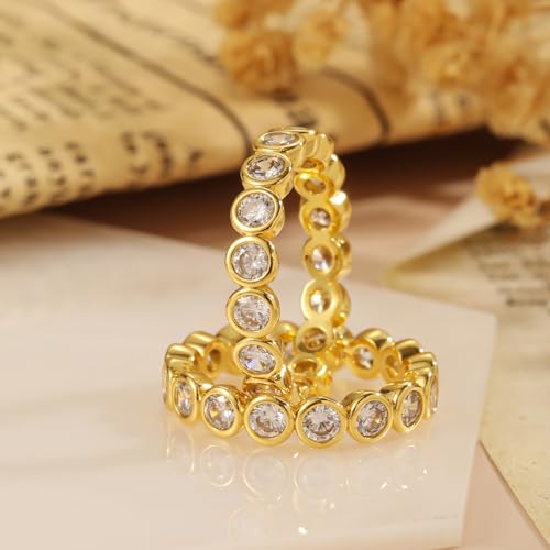 Gold Rings for Women Non Tarnish Stackable Rings 14k Gold Plated Pinky Ring for Women Cubic Zirconia Gift - color: Circle Ring