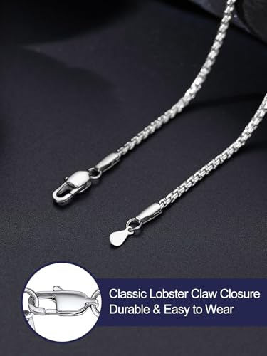 Bandmax Solid Stainless Steel Flat Box Link Chains 2MM/4MM/6MM/8MM Silver/Gold/Black Rolo Cable Chain Necklaces for Men Women 14"-30" Length, Gift Packed - color: 01 2MM-Silver Tone