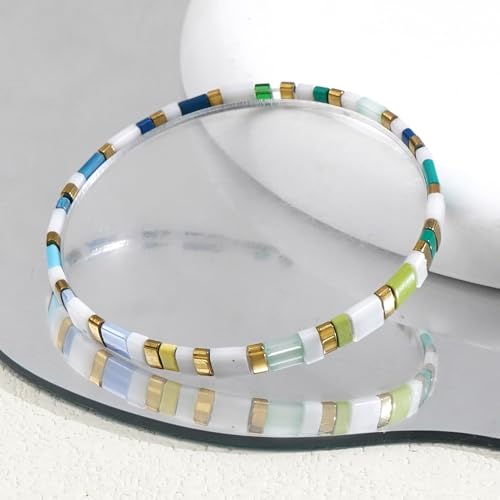 Candy Colorful Tila Flat Beads Bracelets for Women Trendy Unique Friendship Handmade Stackable Christmas Jewelry Gifts - color: lake blue
