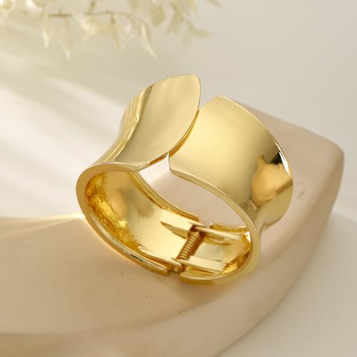 Bangle Bracelets for Women | 14K Gold Plated Trendy Wide Bracelets | Hinged Arm Cuff Bangles Chunky Bracelet for Women - color: Style H-Gold Plated Bangles