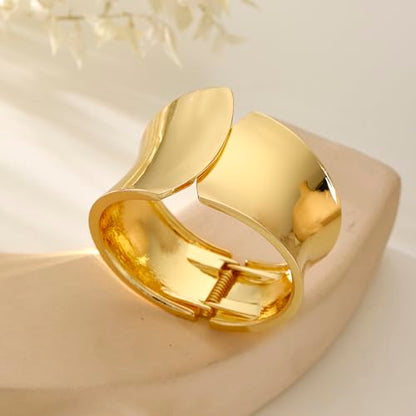 Bangle Bracelets for Women | 14K Gold Plated Trendy Wide Bracelets | Hinged Arm Cuff Bangles Chunky Bracelet for Women - color: Style H-Gold Plated Bangles