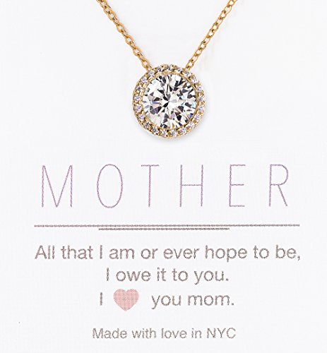 A+O Gift for Mom, Aunt, Grandma - Solitaire Halo Necklace in Gold, Rose Gold, Silver - style: MOTHER, Gold