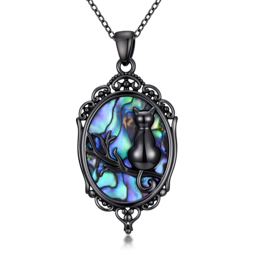 Sterling Silver Halloween Necklace Gothic Jewelry Gifts for Women Men - style: Cameo-Black Cat