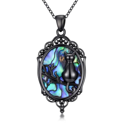 Sterling Silver Halloween Necklace Gothic Jewelry Gifts for Women Men - style: Cameo-Black Cat
