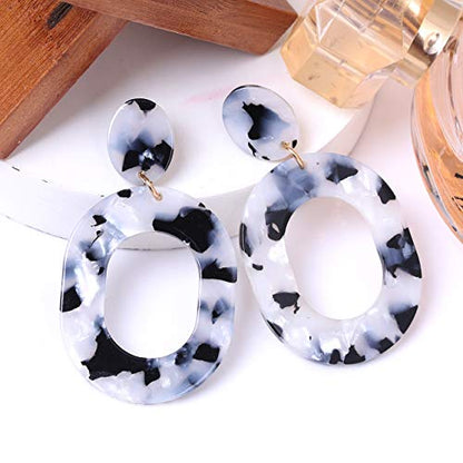 Acrylic Earrings For Women Statement Geometric Earrings Resin Acetate Drop Dangle Earrings Mottled Hoop Earrings Fashion Jewelry - color: F:Black White