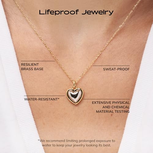 Ana Luisa Lev Puffy Heart Necklace for Women - Paperclip Chain w/ 14K Gold Plated & Silver Rhodium Plated Small Puffed Heart Pendant - Hypoallergenic, Water-Resistant, Tarnish-Free Jewelry - style: Box Chain - Two Tone