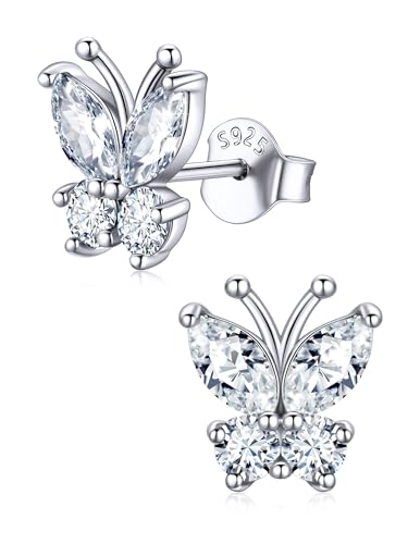 ChicSilver 925 Sterling Silver Bow/Butterfly Earrings for Women Hypoallergenic Birthstone Earrings Dainty Bow/Butterfly Jewelry Gift for Women - color: Butterfly-April-Diamond