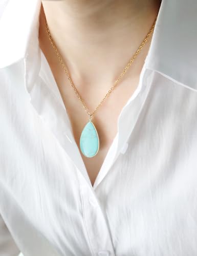 BaubleStar Teardrop Natural Crystal Healing Stone Pendant Necklace | Birthstone Quartz Necklace for Women, Multi-Color Available - color: Turquoise