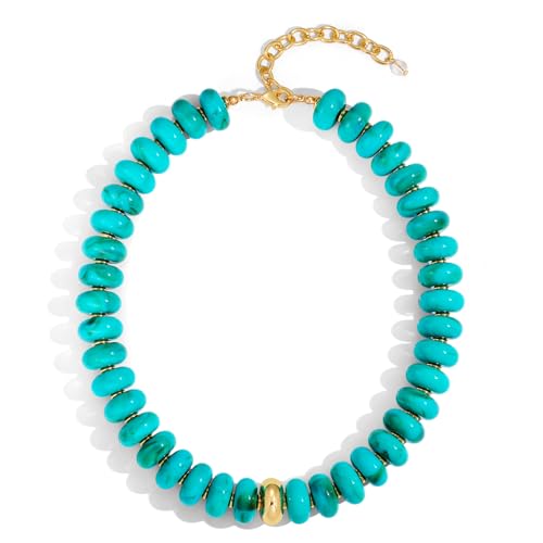 Chunky Colorful Choker Necklace for Women - Summer Beach Round Resin Beads Necklace, Trendy Statement Summer Beach Jewelry Birthday Gifts for Vacation Holiday - color: 18mm Turquoise Bead