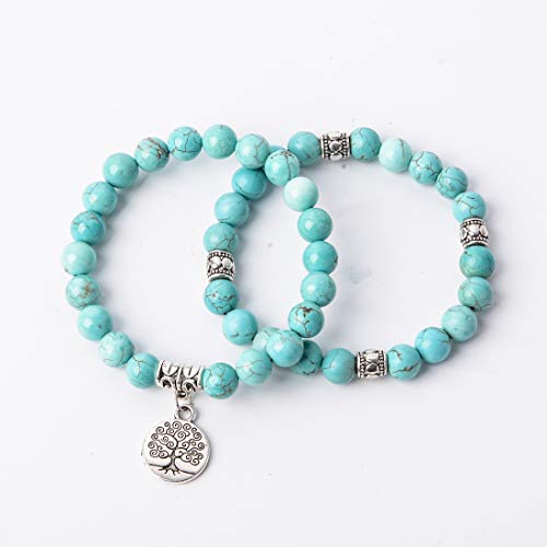 YGLINE Tree of Life Yoga Healing Stone Bracelets,Multilayer Lotus Chakra Stone Reiki Bracelet Sets,Anxiety Crystal Natural Stone,for Women Stress Relief - color: Turquoise-2w