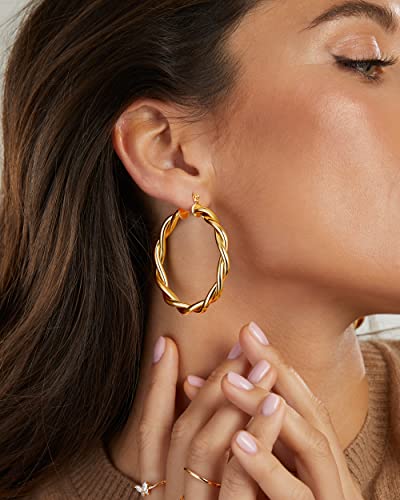 Milla Twisted Hoop Earrings for Women – Hypoallergenic Silver or Gold Statement Hoops – Lightweight & Easy to Wear - color: Gold Plated / 2.0 in / Medium