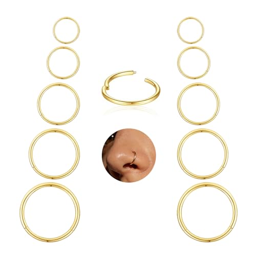 16Gauge earrings nosering clicker hoop Hypoallergenic body piercing ring | 6-14mm/6-12mm/Stainless Steel Gold/Silver,Septum Rings Hinged Clicker, Helix Cartilage Daith Tragus,Sleeper Hoop,Piercing - color: Gold