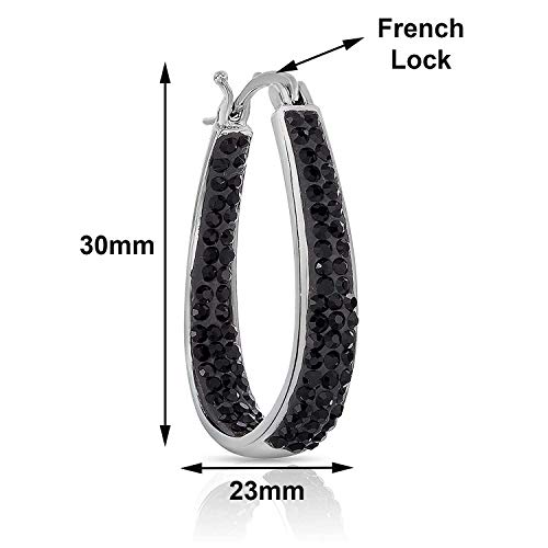 Savlano 14K White Gold Plated Inside Out Crystal Hoop Earrings For Women Comes With Savlano Gift Box - color: Black