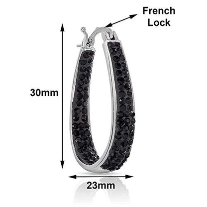 Savlano 14K White Gold Plated Inside Out Crystal Hoop Earrings For Women Comes With Savlano Gift Box - color: Black