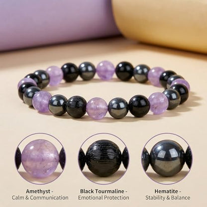 Bivei Protection Crystal Healing Bracelet | 8MM Strength Bracelet Spiritual Stretch Beaded Jewelry for Women Men Gift - color: Empathy, size: Medium 6.8-7.3 inch