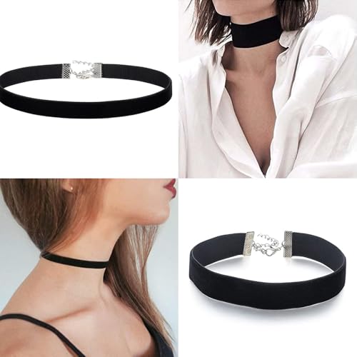 Black Choker Necklaces for Women 90s Red Black Velvet Choker Necklace Thick Thin Chocker Tube Heart Circle Choker Necklace Lace Tatto Collar Necklace Goth Choker Jewelry - style: B1-2