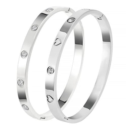 Camhanno Gold Bangles for Women - Stainless Steel Love & Friendship Bracelet Set with Gift Box | Daily Wear & Party Jewelry - color: 2Pcs Silver Set Style 4