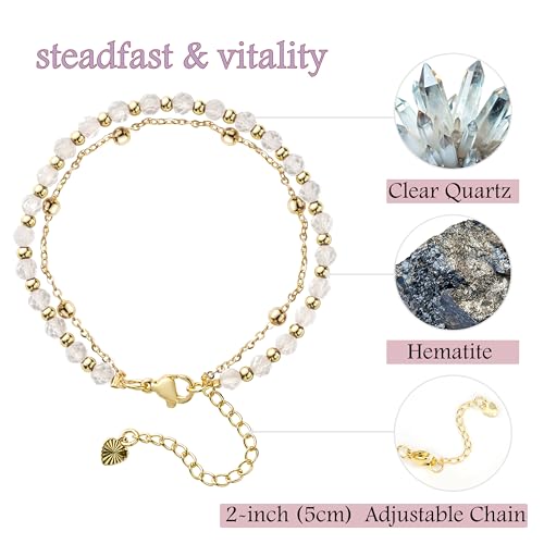 Farfume Crystal Beaded Bracelets for Women 4mm Natural Stone Jewelry Gifts | Natural Beads Gemstone,Handmade,Helper Tool,Yoga Protection,Hypoallergenic,Durability Wear - color: Clear Quartz-steadfast&vitality