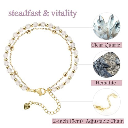 Farfume Crystal Beaded Bracelets for Women 4mm Natural Stone Jewelry Gifts | Natural Beads Gemstone,Handmade,Helper Tool,Yoga Protection,Hypoallergenic,Durability Wear - color: Clear Quartz-steadfast&vitality
