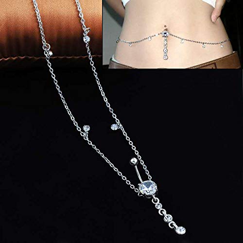 KunBead Piercing Navel Waist Chain Belly Button Ring Surgical Steel Sexy Love Dangle Body Jewelry - color: blue