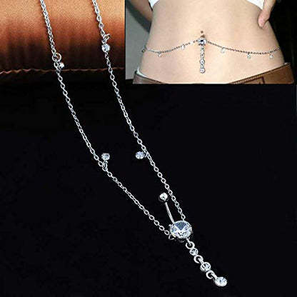 KunBead Piercing Navel Waist Chain Belly Button Ring Surgical Steel Sexy Love Dangle Body Jewelry - color: blue