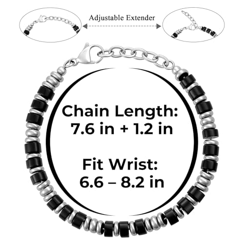 SIUMAL Mens Bracelet, Boho Stainless Steel Bracelets for Men, Beaded Bracelets, Jewelry Gifts for Husband, Father, Friends - color: Black