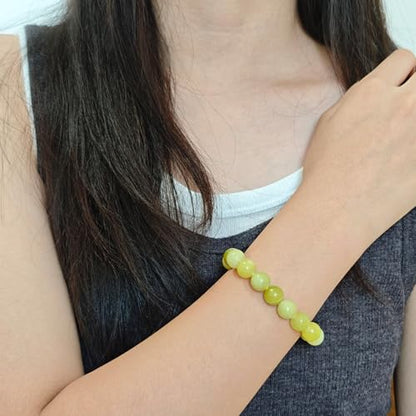 Natural Healing Gemstone Bracelet Handmade Yoga Stretch Elastic Bracelet Stress Relief Crystal Jewelry for Men and Women - color: Lemon Jade(Good Mood), size: 10mm