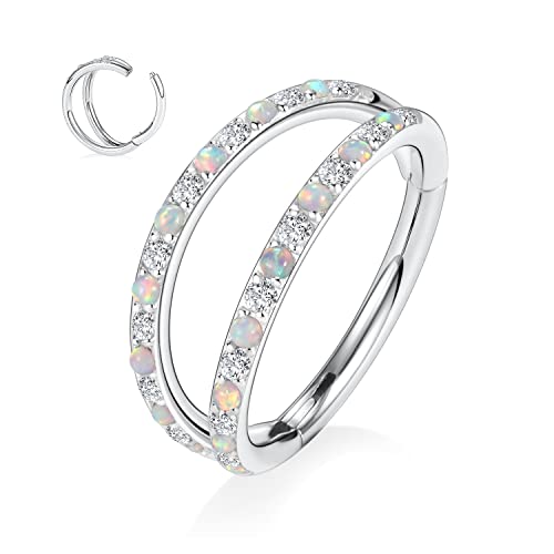 GAGABODY Conch Piercing Double Open Stack with CZ 16 Gauge Hoop Earrings 18g Septum Jewelry 20g Septum Ring Daith Earrings 316L Surgical Steel Lip Rings Helix Rook Cartilage Earrings Hoop - color: Style12:Silver+Double Hoop OPAL&CZ