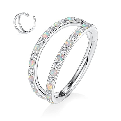 GAGABODY Conch Piercing Double Open Stack with CZ 16 Gauge Hoop Earrings 18g Septum Jewelry 20g Septum Ring Daith Earrings 316L Surgical Steel Lip Rings Helix Rook Cartilage Earrings Hoop - color: Style12:Silver+Double Hoop OPAL&CZ