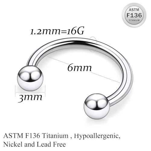 20G 18G 16G 14G 12G Horseshoe Nose Ring Titanium Septum Rings Piercing Jewelry Cartilage Conch Helix Rook Lip Tragus Earring Hoop Eyebrow Retainer For Women Men 6mm 8mm 10mm 12mm 14mm 16mm 19mm - size: Ball: 18G - 6MM