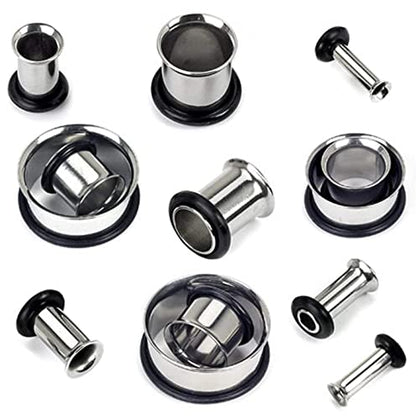 Forbidden Body Jewelry 12G-1 Inch Surgical Steel Single Flared Tunnel Plugs Plus O-Ring, Choose Pcs/Gauge - style: 8pcs: 12g/10g/8g/6g