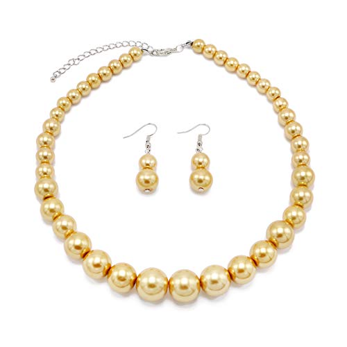 Cryshimmer Pearl Choker Necklace for Women Faux Pearl Beads Strand Necklace Earring Set Costume Jewelry,Gift for Wife Mother - color: Golden