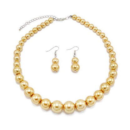 Cryshimmer Pearl Choker Necklace for Women Faux Pearl Beads Strand Necklace Earring Set Costume Jewelry,Gift for Wife Mother - color: Golden