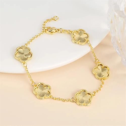 14K Gold-Filled Clover Necklace For Women - Classic Five-Leaf Flower Set Bracelet Necklace Earrings Jewelry Set, Five Leaf Clover Necklaces Dainty Lucky Clover Jewelry - color: Gold - Clover Necklace