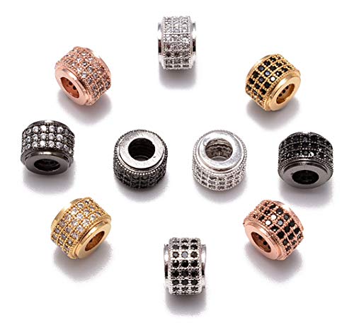 AD Beads Zircon Pave Rhinestones Rondelle Big Hole Bracelet Connector Spacer Beads 10pcs Mixed Color 6x7mm - color: 10pcs Mixed Color 3 Row Rondelle (6x7mm)