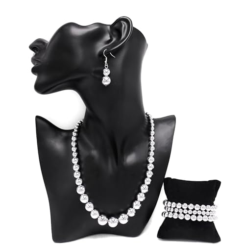 Cryshimmer Pearl Choker Necklace for Women Faux Pearl Beads Strand Necklace Earring Set Costume Jewelry,Gift for Wife Mother - color: Silver Set-1 Jewelry Set