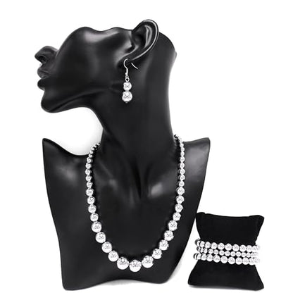 Cryshimmer Pearl Choker Necklace for Women Faux Pearl Beads Strand Necklace Earring Set Costume Jewelry,Gift for Wife Mother - color: Silver Set-1 Jewelry Set