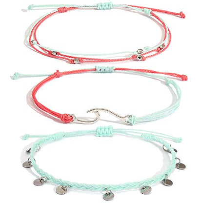 Waterproof String Anklets Cute Beaded Ankle Bracelets Beach Wave Anklet Stainless Steel Coin Boho Ankle Jewelry for Women - color: Teal