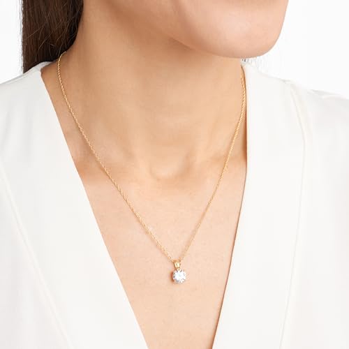 Amazon Essentials Plated Sterling Silver Cubic Zirconia Round Cut Solitaire Pendant Necklace, 18" - color: Yellow Gold, size: 8 mm