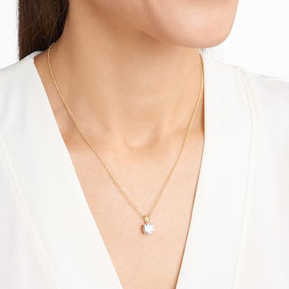 Amazon Essentials Plated Sterling Silver Cubic Zirconia Round Cut Solitaire Pendant Necklace, 18" - color: Yellow Gold, size: 8 mm